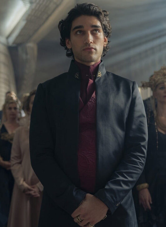 Harpoon Constantine Corrino Inspired Black Suiting Fabric Coat - Dune: Prophecy 2024 Style