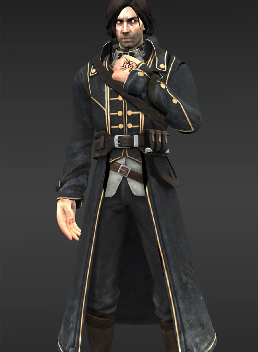 Harpoon Corvo Attano Inspired Black Real Leather Coat - Dishonored Style