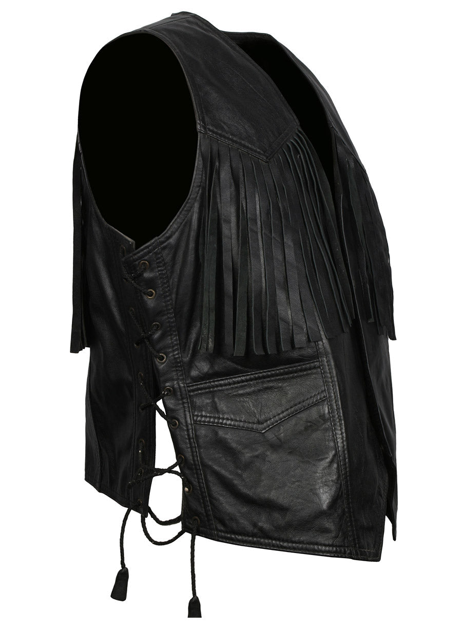Harpoon Cowboy Frige Men Vest Inspired Black Real Leather Costume Jacket