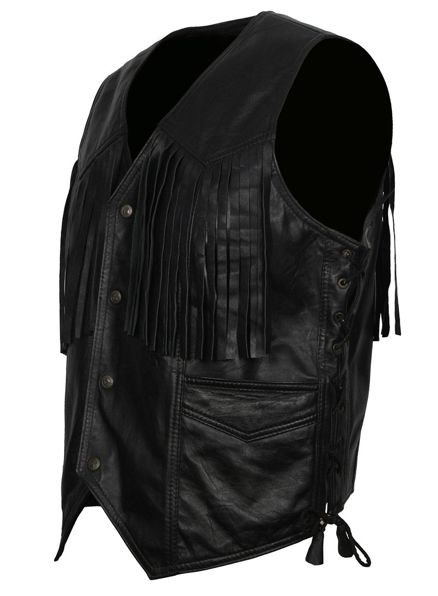 Harpoon Cowboy Frige Men Vest Inspired Black Real Leather Costume Jacket