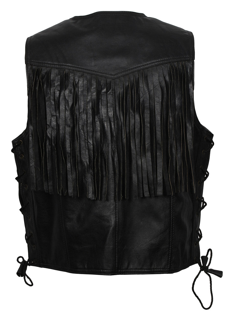 Harpoon Cowboy Frige Men Vest Inspired Black Real Leather Costume Jacket