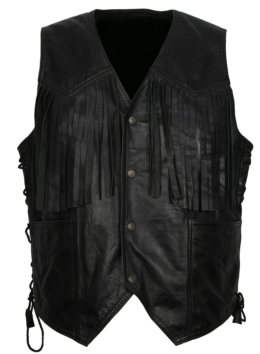 Harpoon Cowboy Frige Men Vest Inspired Black Real Leather Costume Jacket
