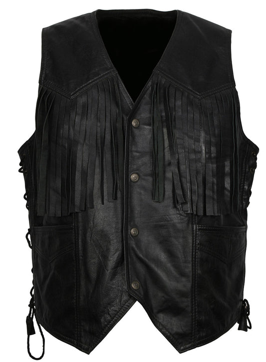 Harpoon Cowboy Frige Men Vest Inspired Black Real Leather Costume Jacket