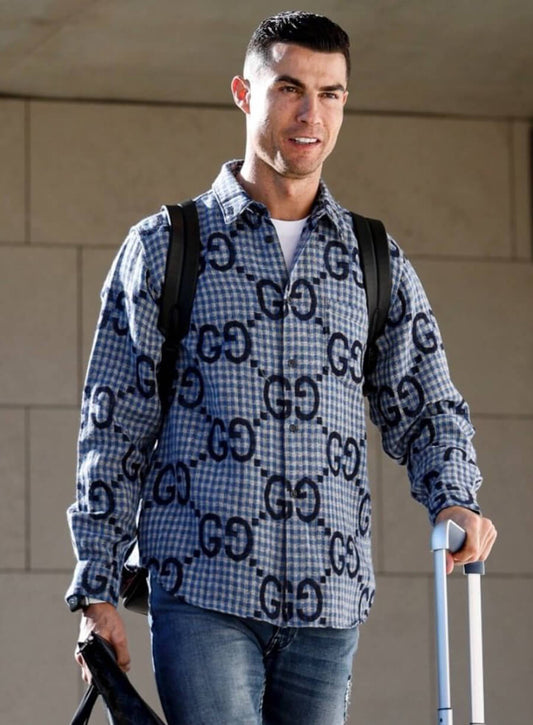 Harpoon Cristiano Ronaldo Checked Shirt Inspired Blue Leather Jacket