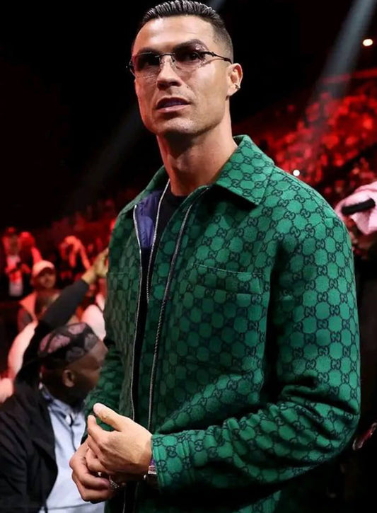 Harpoon Cristiano Ronaldo Flannel Padded Inspired Green Leather Jacket