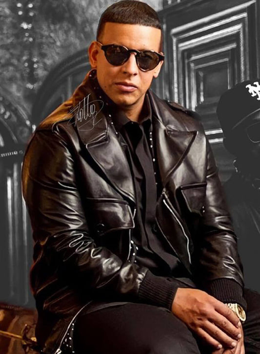 Harpoon Daddy Yankee Inspired Black Real Leather Biker Jacket