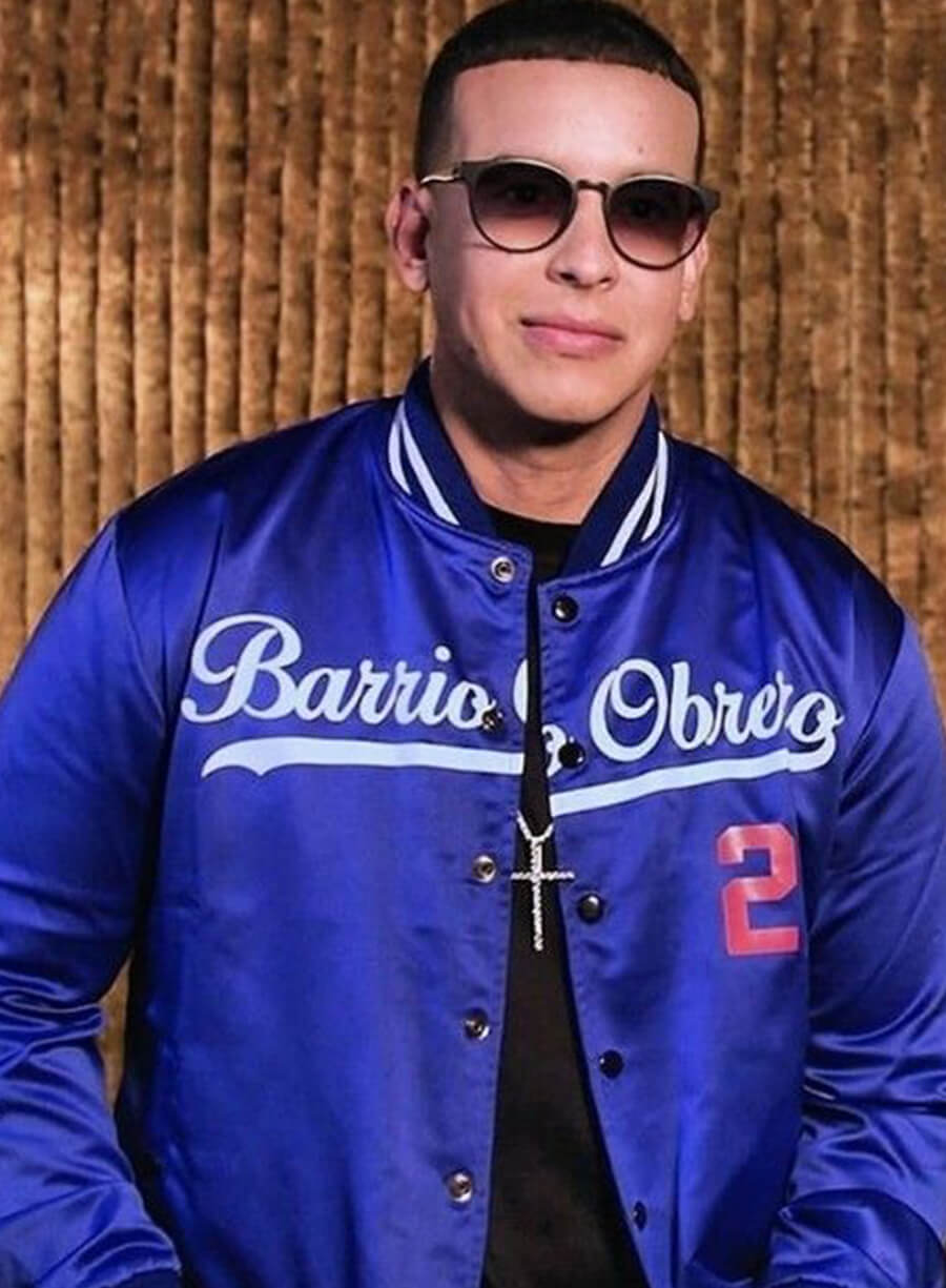 Harpoon Daddy Yankee Inspired Blue Satin Material Bomber Jacket