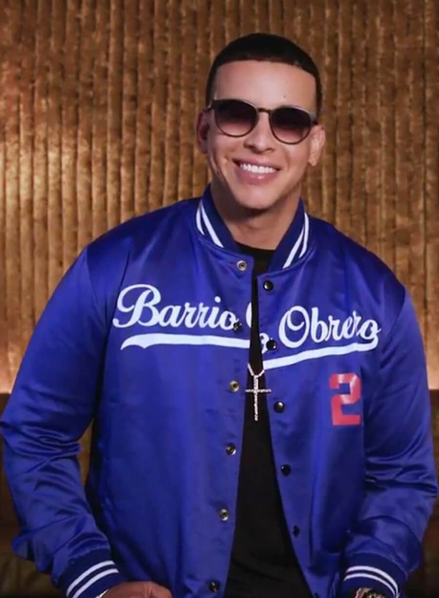 Harpoon Daddy Yankee Inspired Blue Satin Material Bomber Jacket