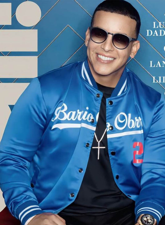 Harpoon Daddy Yankee Inspired Blue Satin Material Bomber Jacket