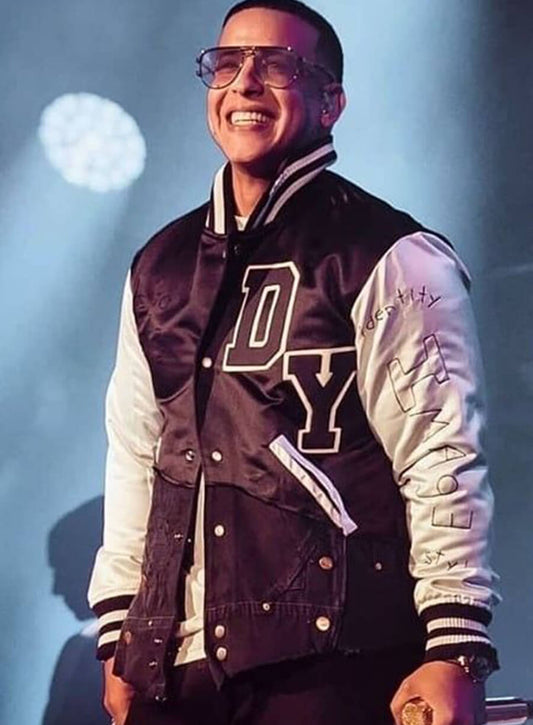 Harpoon Daddy Yankee Inspired Black and White Wool and Faux Leather Varsity Jacket