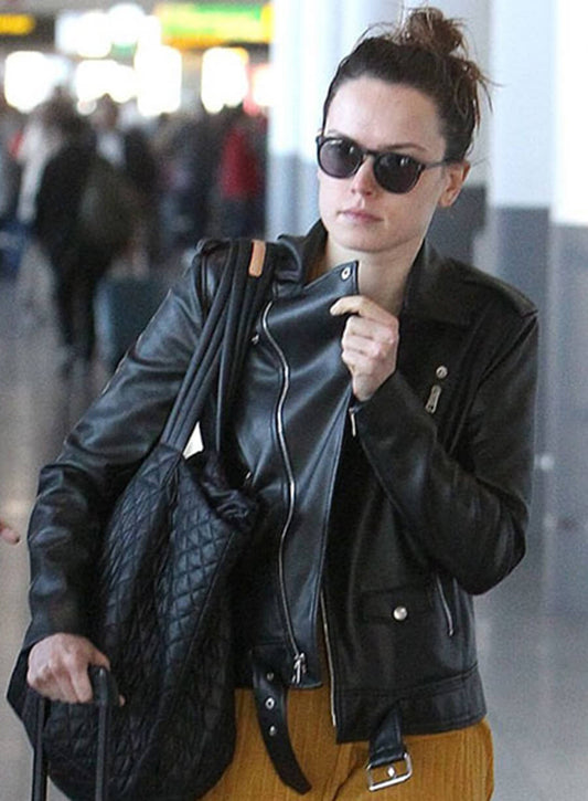 Harpoon Daisy Ridley Inspired Black Leather Jacket