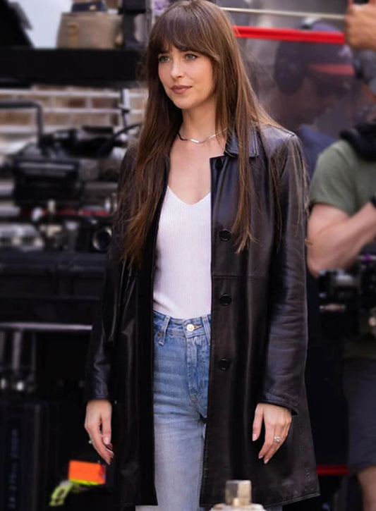 Harpoon Dakota Johnson Long Inspired Black Coat