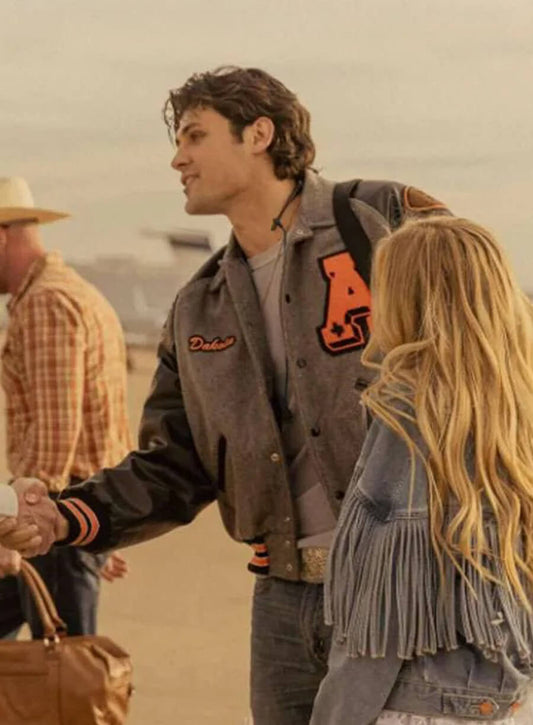 Harpoon Dakota Loving Inspired Grey and Black Varsity Jacket - Landman Tv Series Style