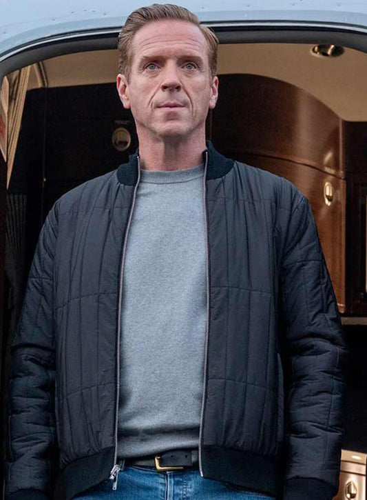 Harpoon Damian Lewis Inspired Black Fabric Leather Jacket - Billions Tv Series Style