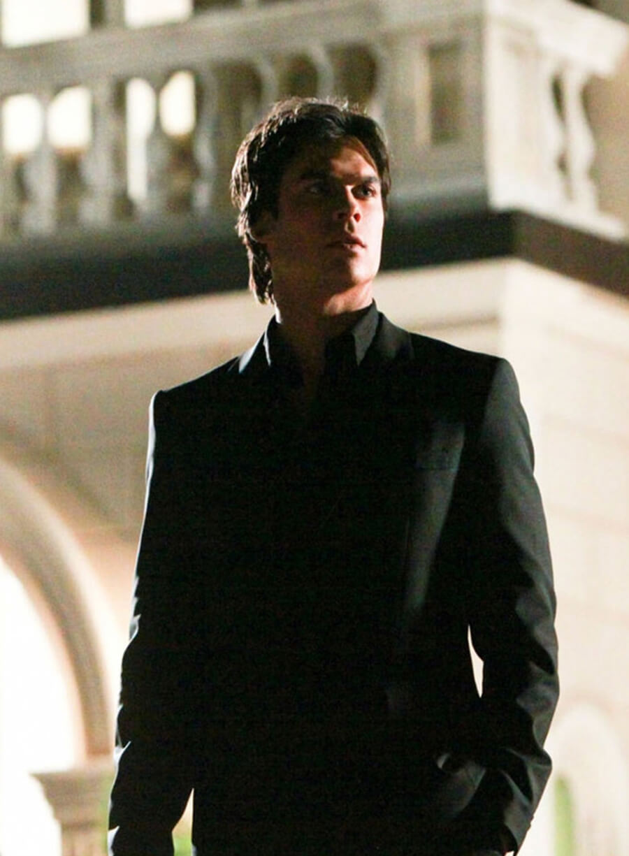 Harpoon Damon Salvatore Inspired Black Leather Jacket - Vampire Diaries S01 Style