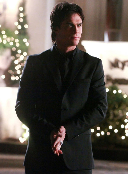 Harpoon Damon Salvatore Inspired Black Leather Jacket - Vampire Diaries S01 Style