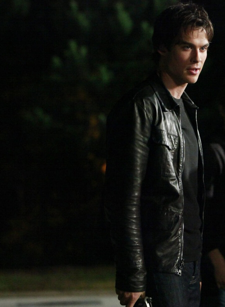 Harpoon Damon Salvatore Inspired Black Leather Jacket - Vampire Diaries S01 Style