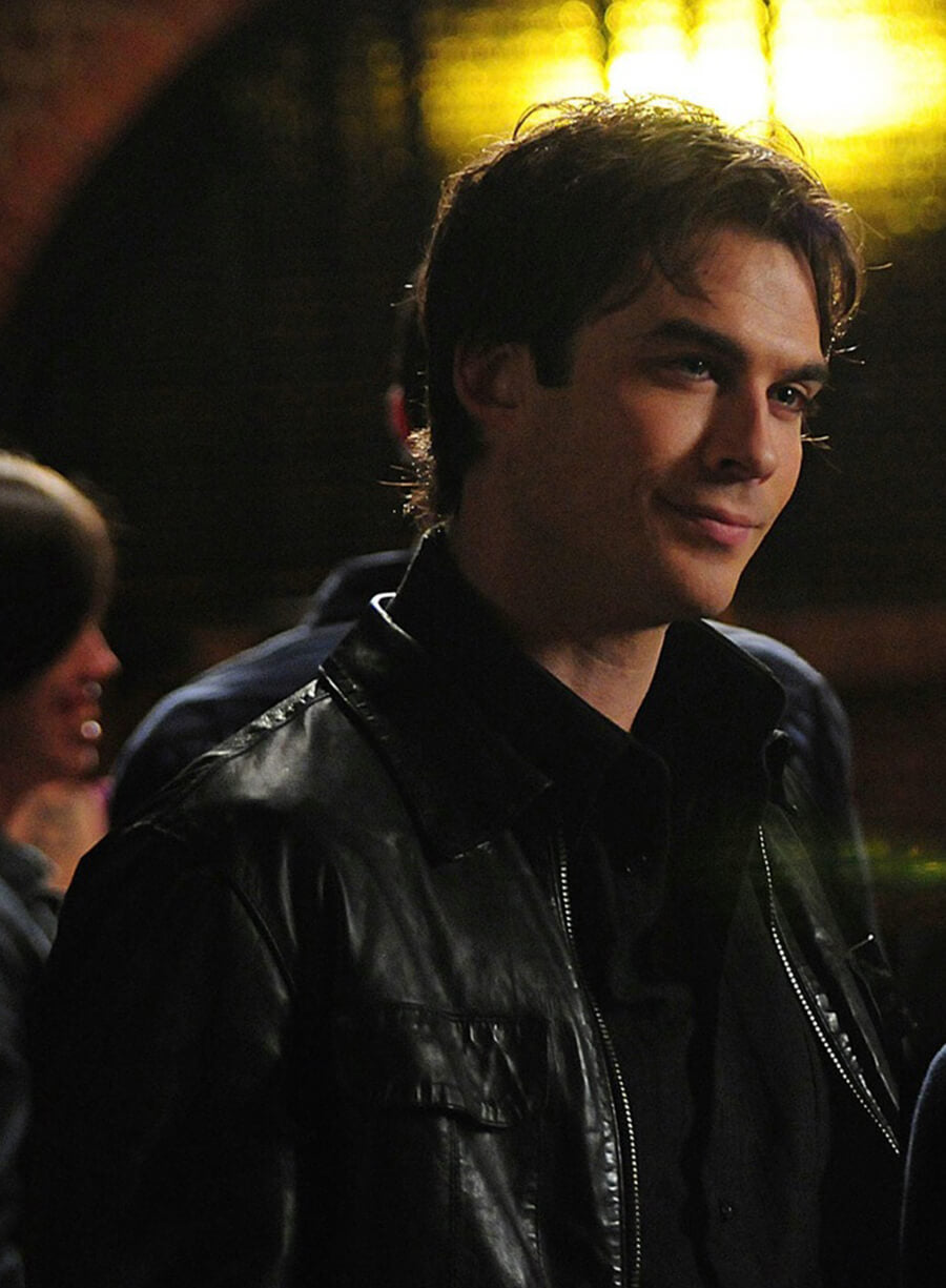 Harpoon Damon Salvatore Inspired Black Leather Jacket - Vampire Diaries S01 Style