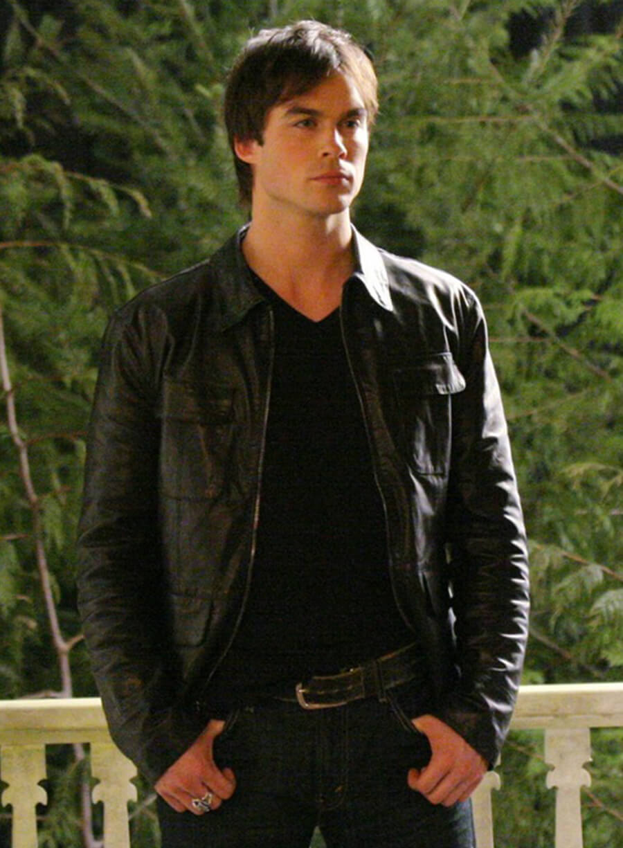 Harpoon Damon Salvatore Inspired Black Leather Jacket - Vampire Diaries S01 Style