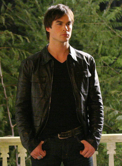 Damon Salvatore The Vampire Diaries S01 Black Leather Jacket