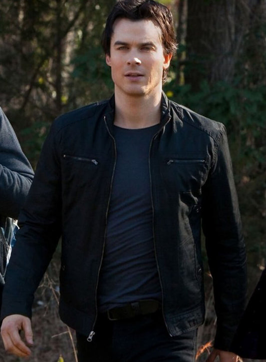 Harpoon Damon Salvatore Inspired Black Leather Jacket - Vampire Diaries S02 Style