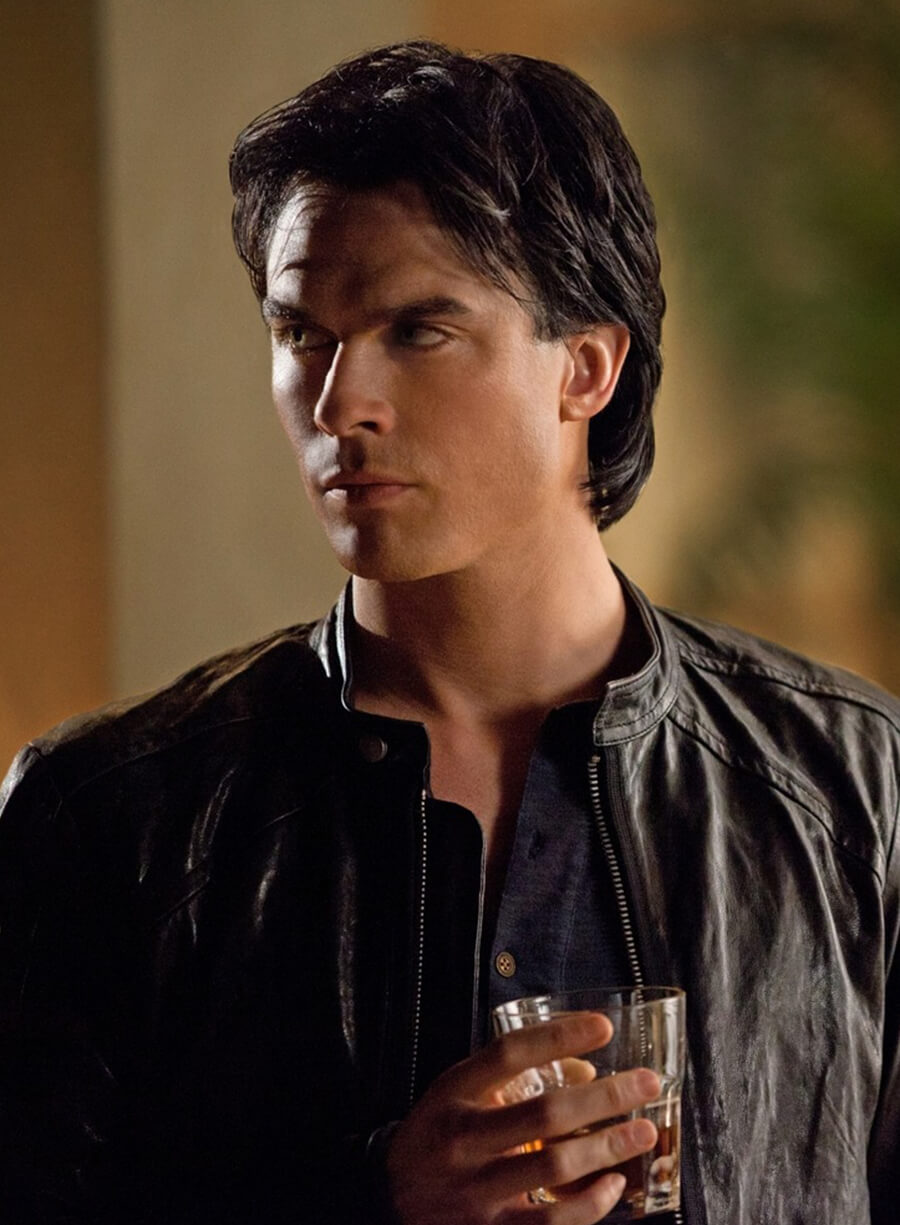 Harpoon Damon Salvatore Inspired Black Leather Jacket - Vampire Diaries S03 Style