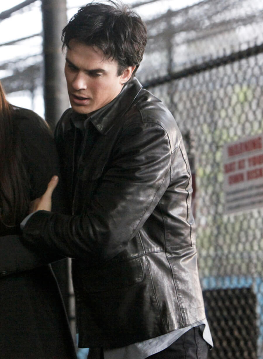 Harpoon Damon Salvatore Inspired Black Leather Jacket - Vampire Diaries S03 Style