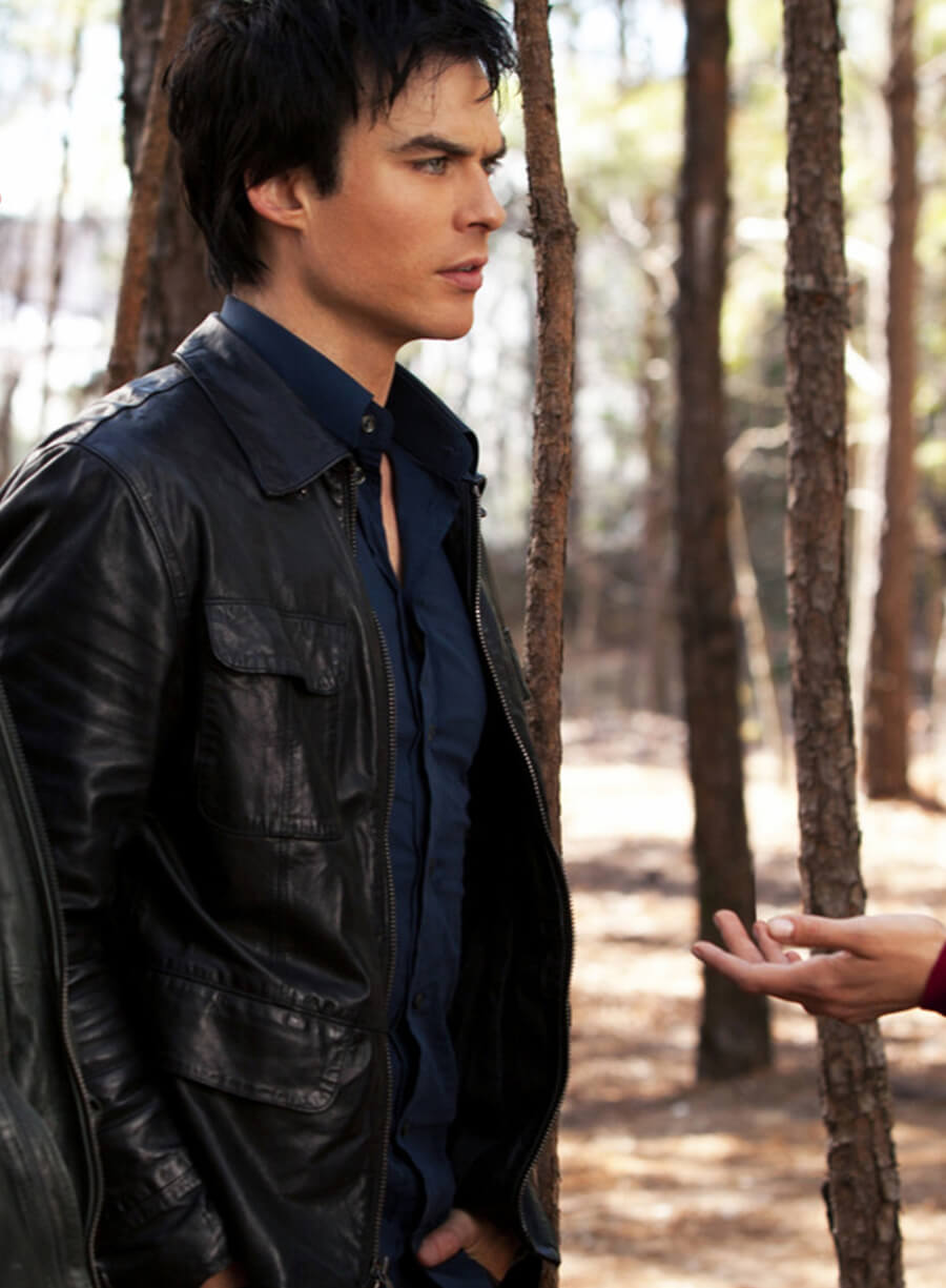 Harpoon Damon Salvatore Inspired Black Leather Jacket - Vampire Diaries S03 Style