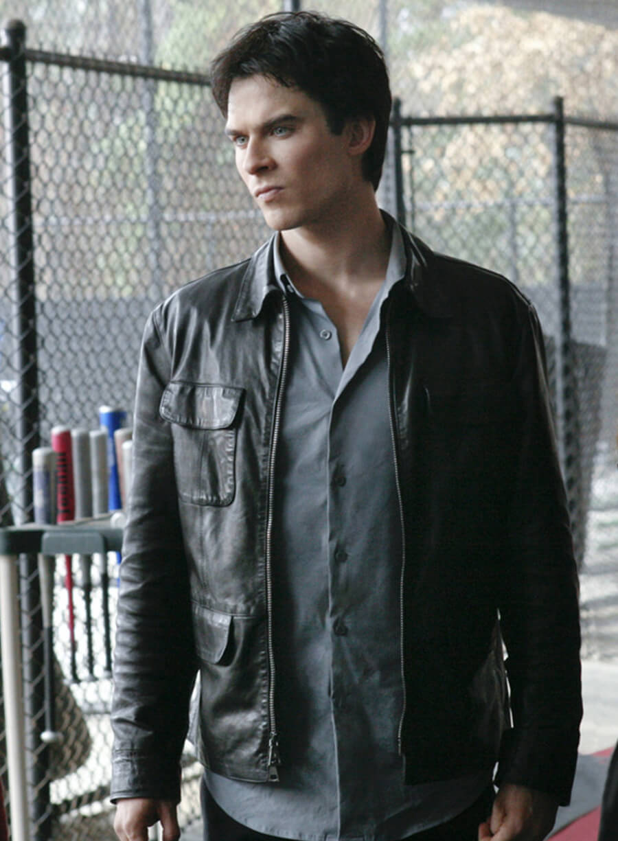 Harpoon Damon Salvatore Inspired Black Leather Jacket - Vampire Diaries S03 Style