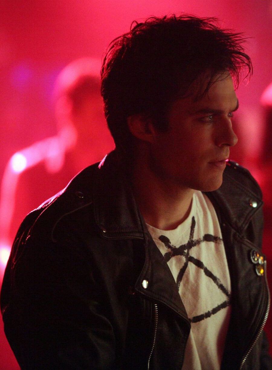 Harpoon Damon Salvatore Inspired Black Biker Jacket - Vampire Diaries S04 Style