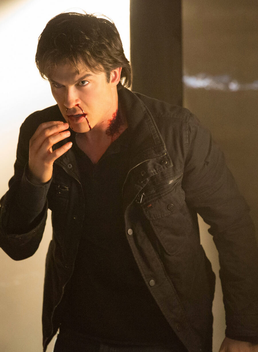 Harpoon Damon Salvatore Inspired Black Leather Jacket - Vampire Diaries S04 Style