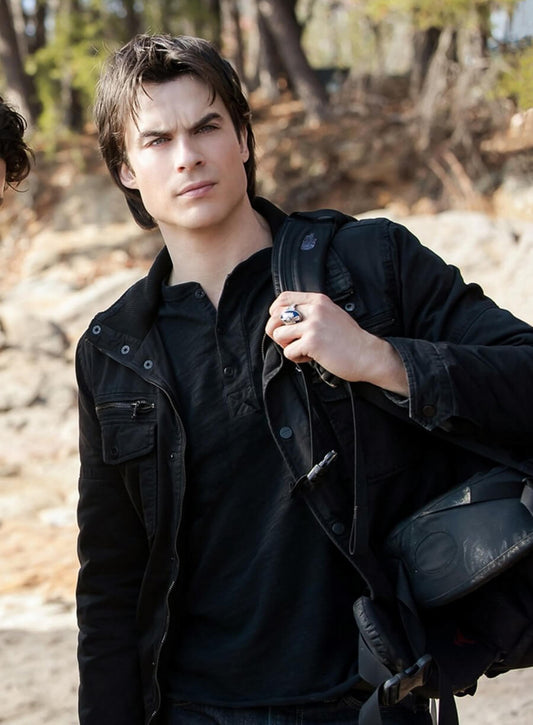 Harpoon Damon Salvatore Inspired Black Leather Jacket - Vampire Diaries S04 Style