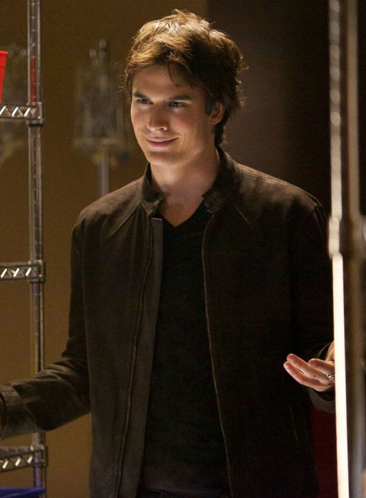 Harpoon Damon Salvatore Inspired Brown Leather Jacket - Vampire Diaries S04 Style