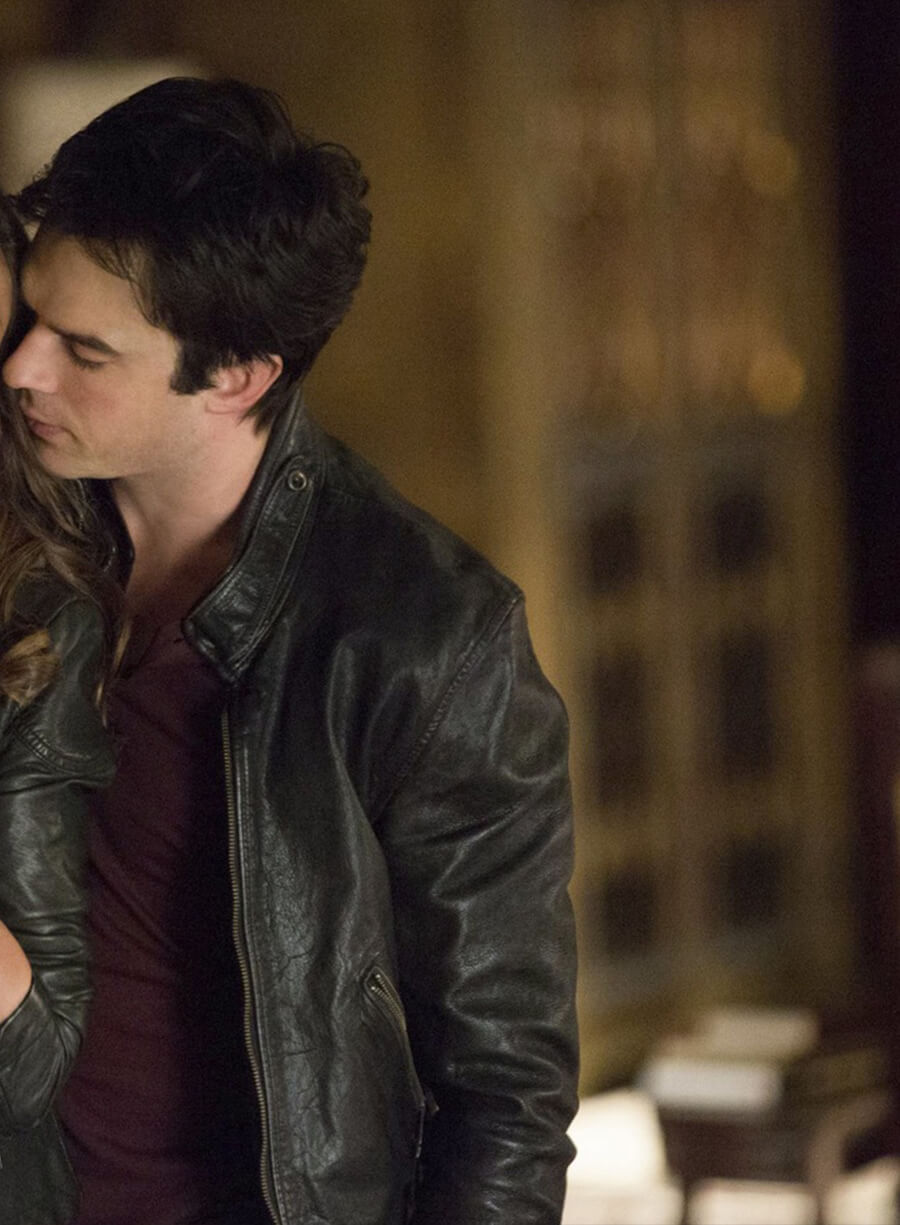 Harpoon Damon Salvatore Inspired Black Leather Jacket - Vampire Diaries S05 Style