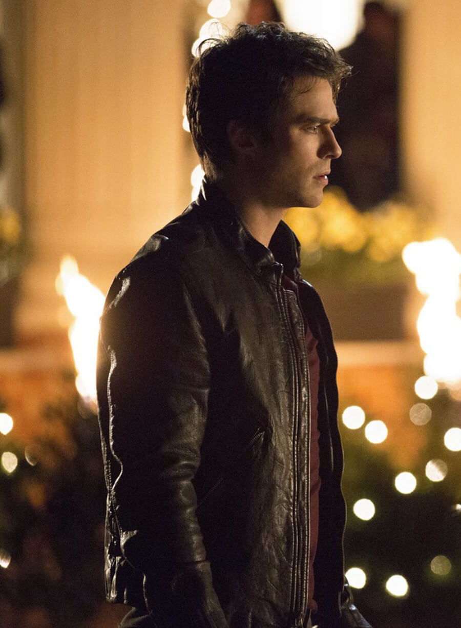 Harpoon Damon Salvatore Inspired Black Leather Jacket - Vampire Diaries S05 Style