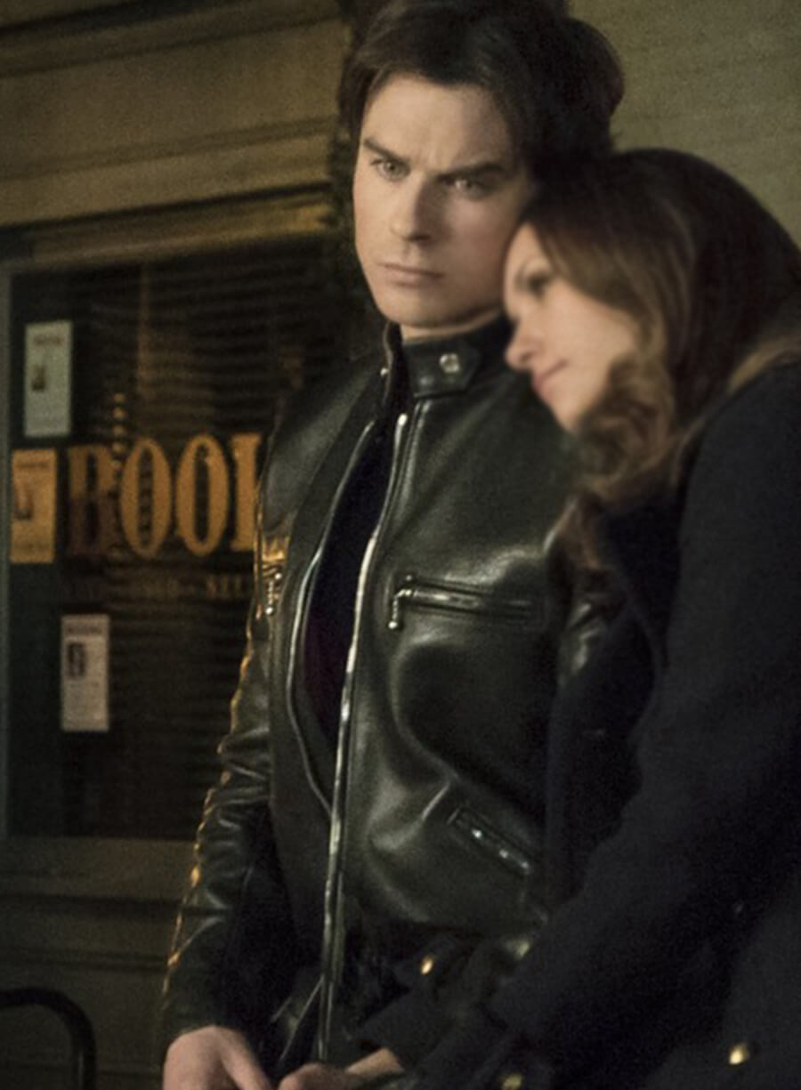 Harpoon Damon Salvatore Inspired Black Leather Jacket - Vampire Diaries S06 Style
