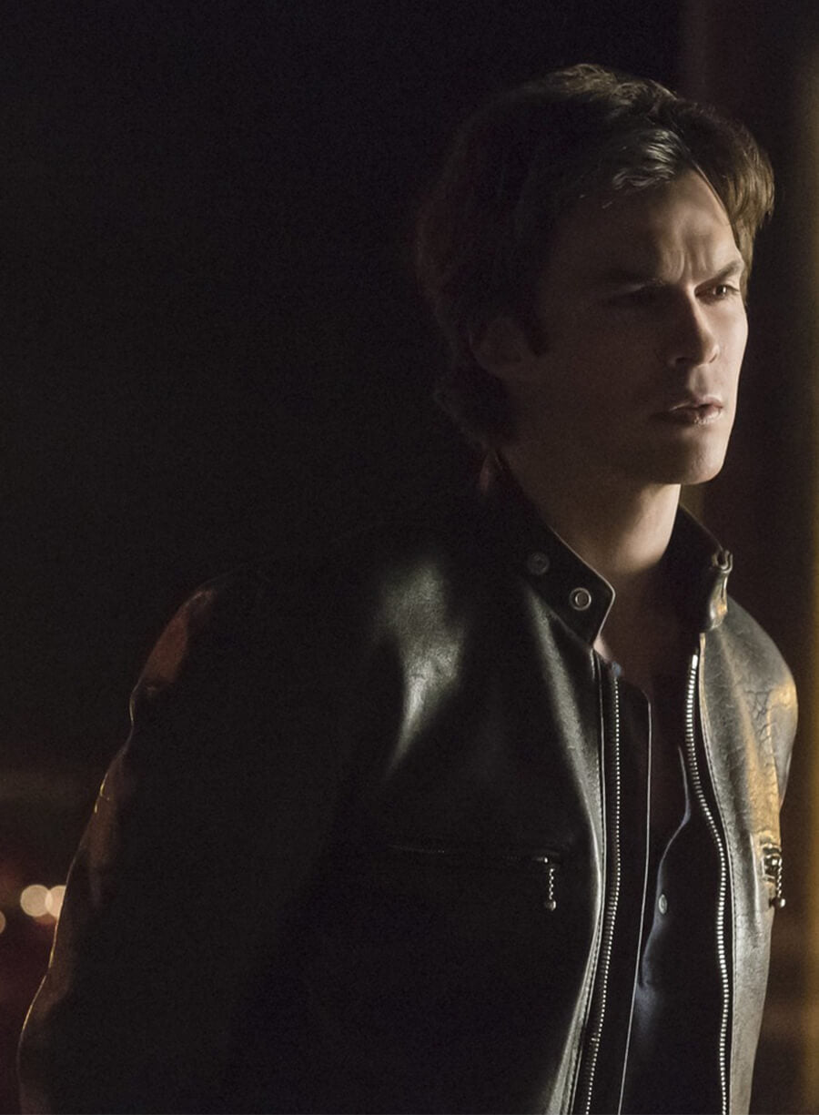 Harpoon Damon Salvatore Inspired Black Leather Jacket - Vampire Diaries S06 Style