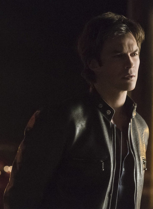 Harpoon Damon Salvatore Inspired Black Leather Jacket - Vampire Diaries S06 Style