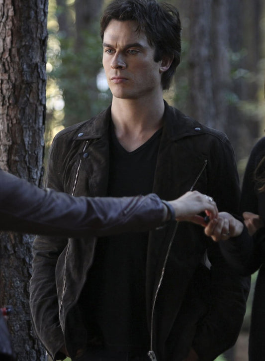 Harpoon Damon Salvatore Inspired Brown Leather Jacket - Vampire Diaries S06 Style