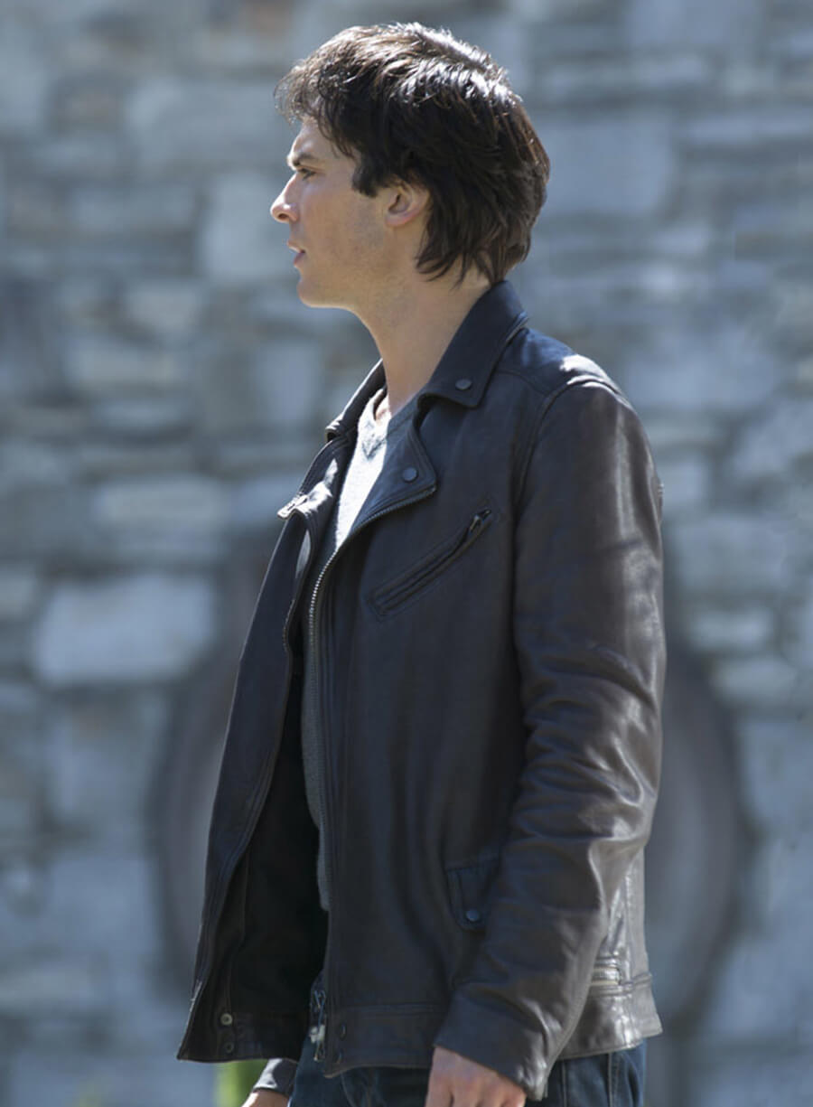 Harpoon Damon Salvatore Inspired Black Biker Jacket - Vampire Diaries S07 Style