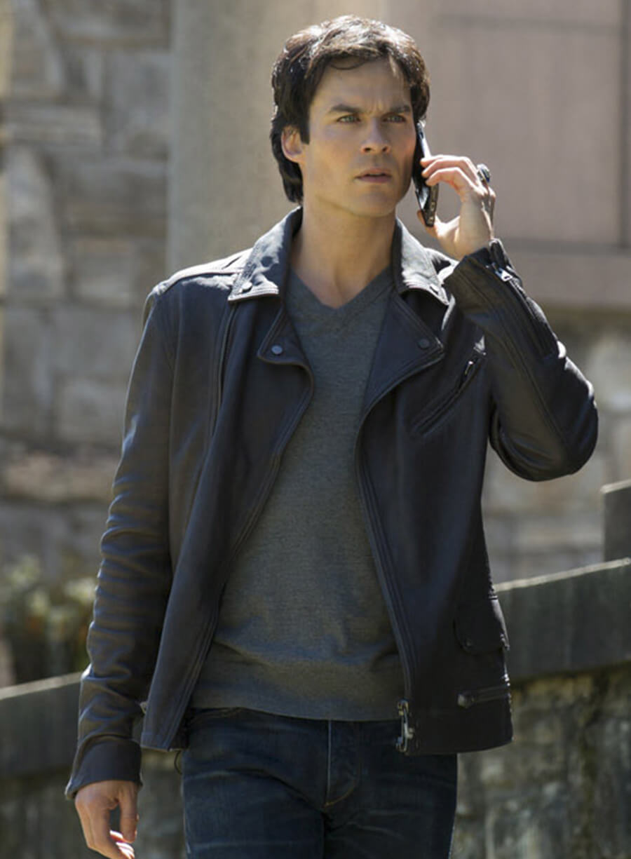 Harpoon Damon Salvatore Inspired Black Biker Jacket - Vampire Diaries S07 Style