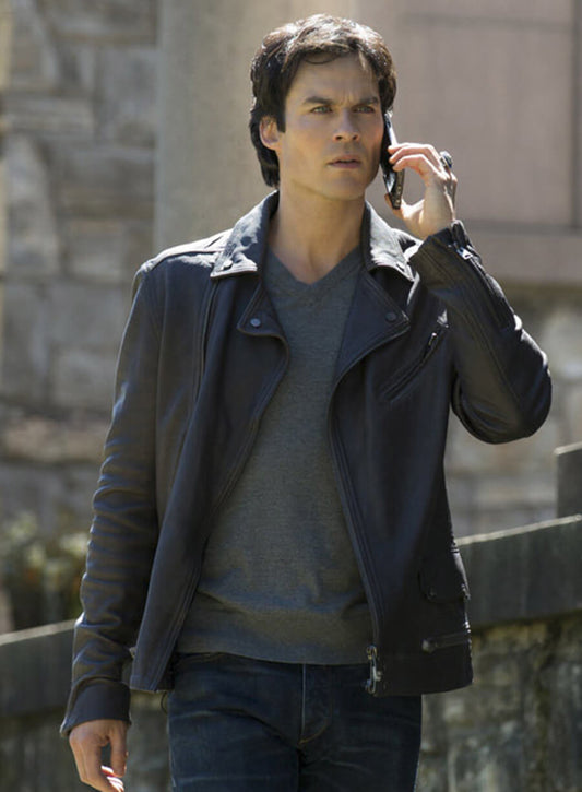 Harpoon Damon Salvatore Inspired Black Biker Jacket - Vampire Diaries S07 Style