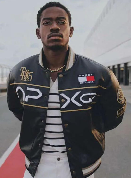 Harpoon Damson Idris Inspired Black Varsity Jacket - APXGP Style