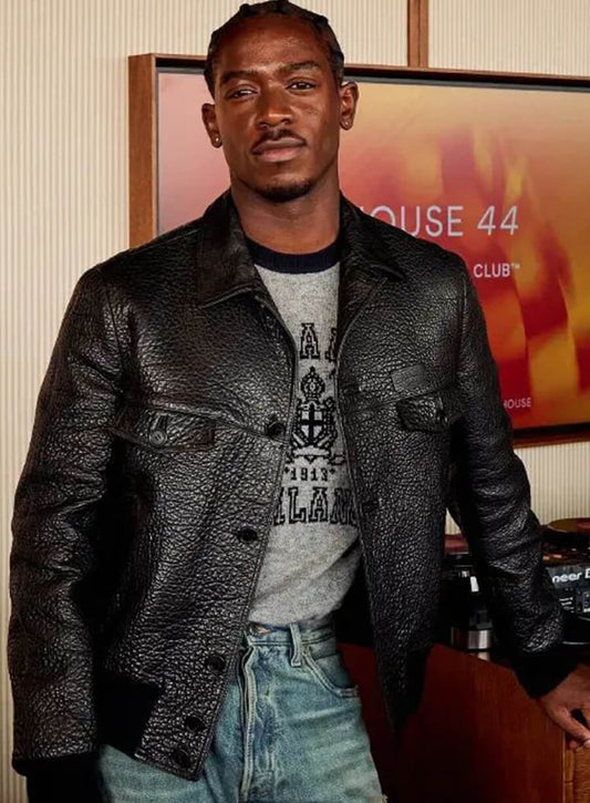 Harpoon Damson Idris Inspired Black Leather Jacket - F1 The Movie Style