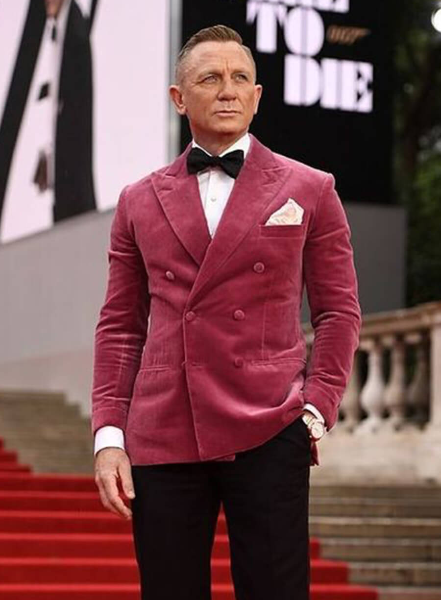 Harpoon Daniel Craig Inspired Pink Velvet Fabric Leather Jacket