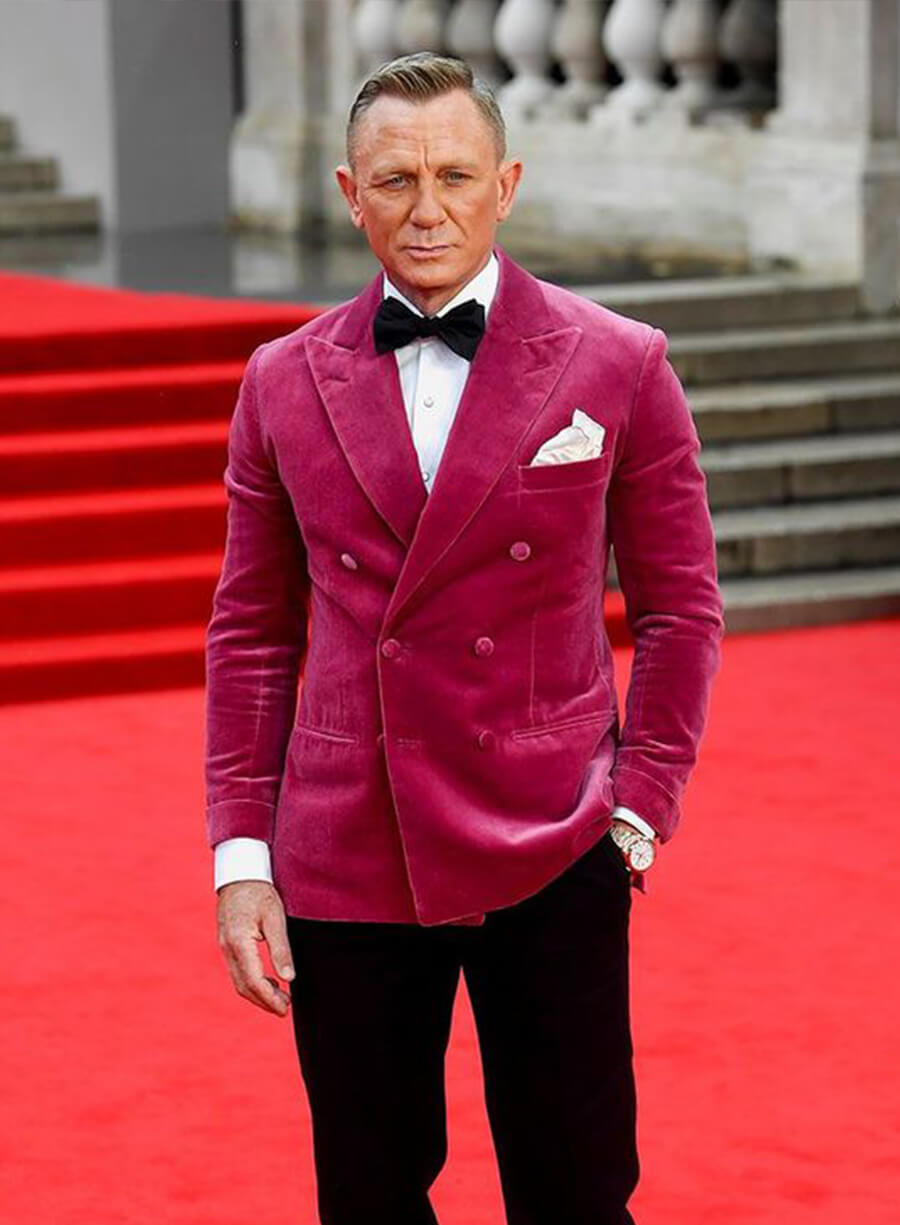 Harpoon Daniel Craig Inspired Pink Velvet Fabric Leather Jacket