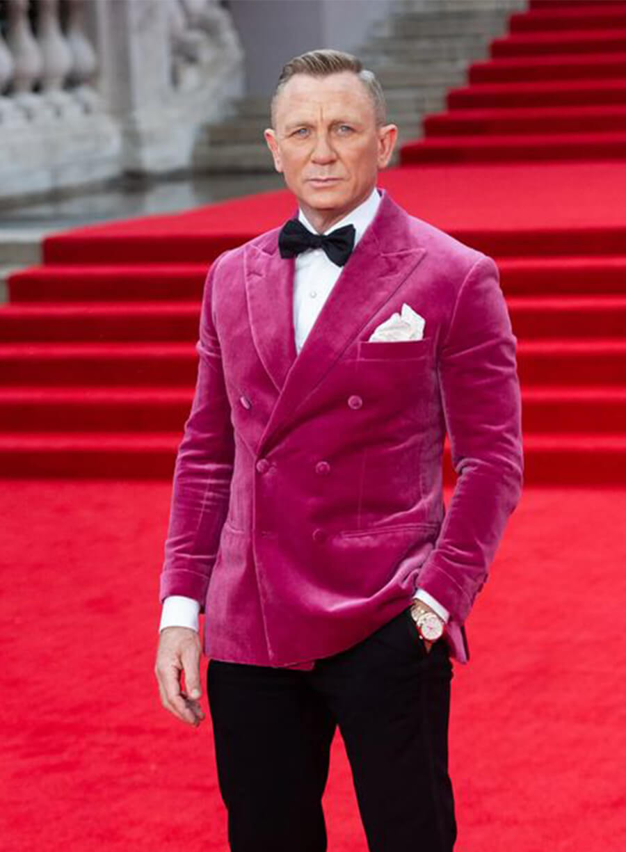Harpoon Daniel Craig Inspired Pink Velvet Fabric Leather Jacket