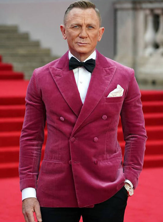 Harpoon Daniel Craig Inspired Pink Velvet Fabric Leather Jacket