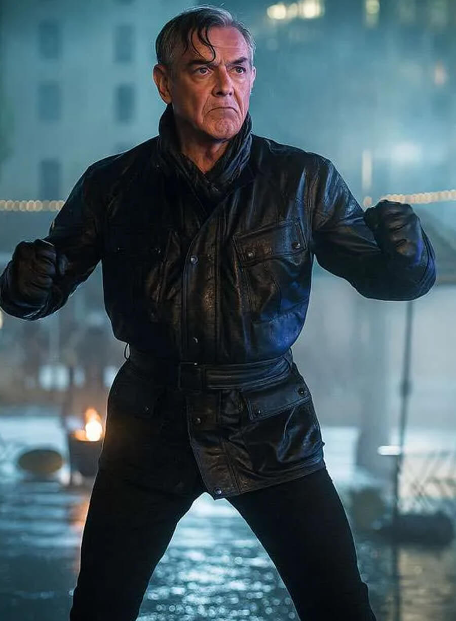 Harpoon Richard Cane Inspired Black Leather Jacket - The Naked Gun 2025 Style