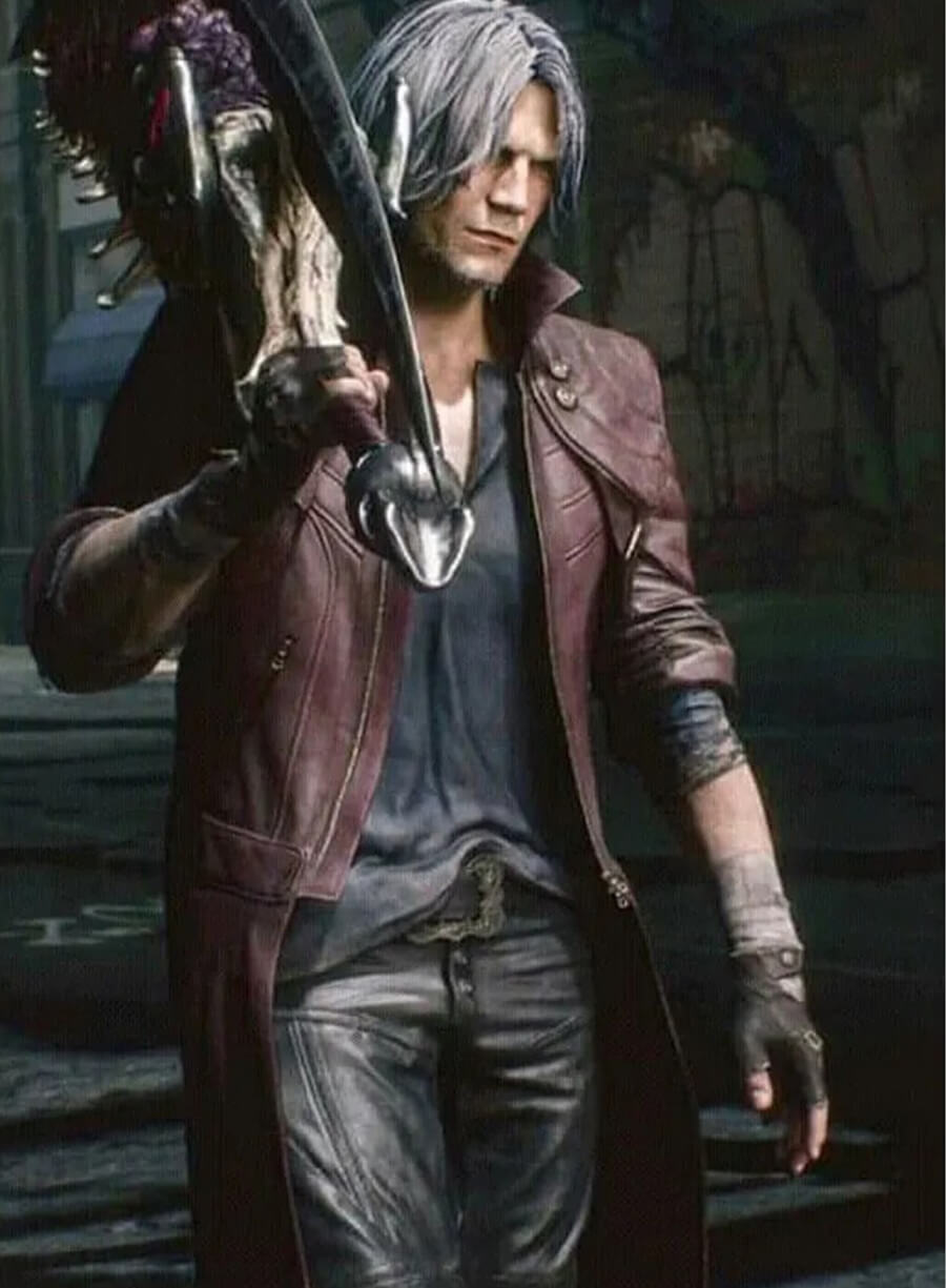 Harpoon Dante Inspired Burgundy Faux Leather Coat - Devil May Cry 5 Style